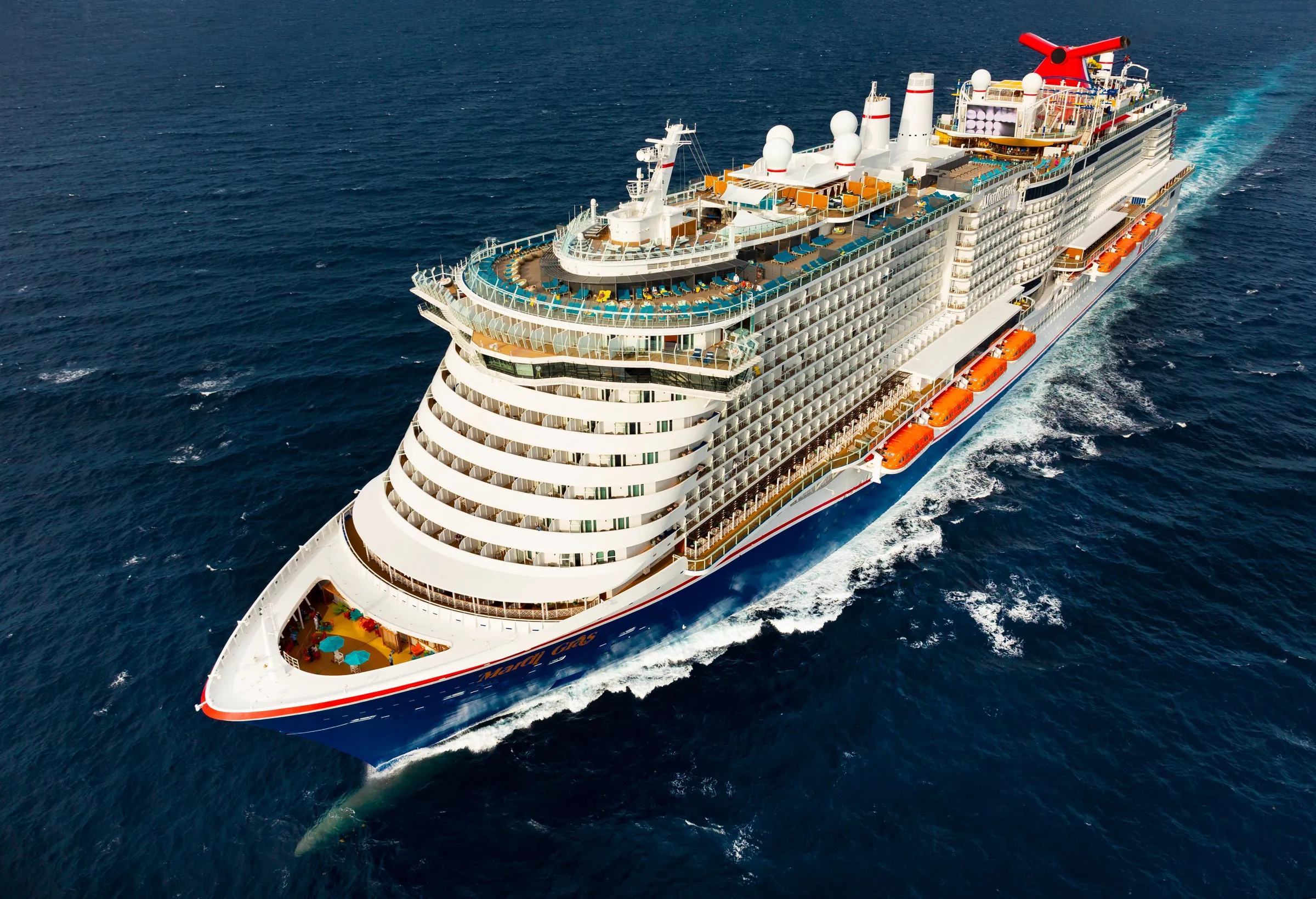 Mardi Gras at sea from above