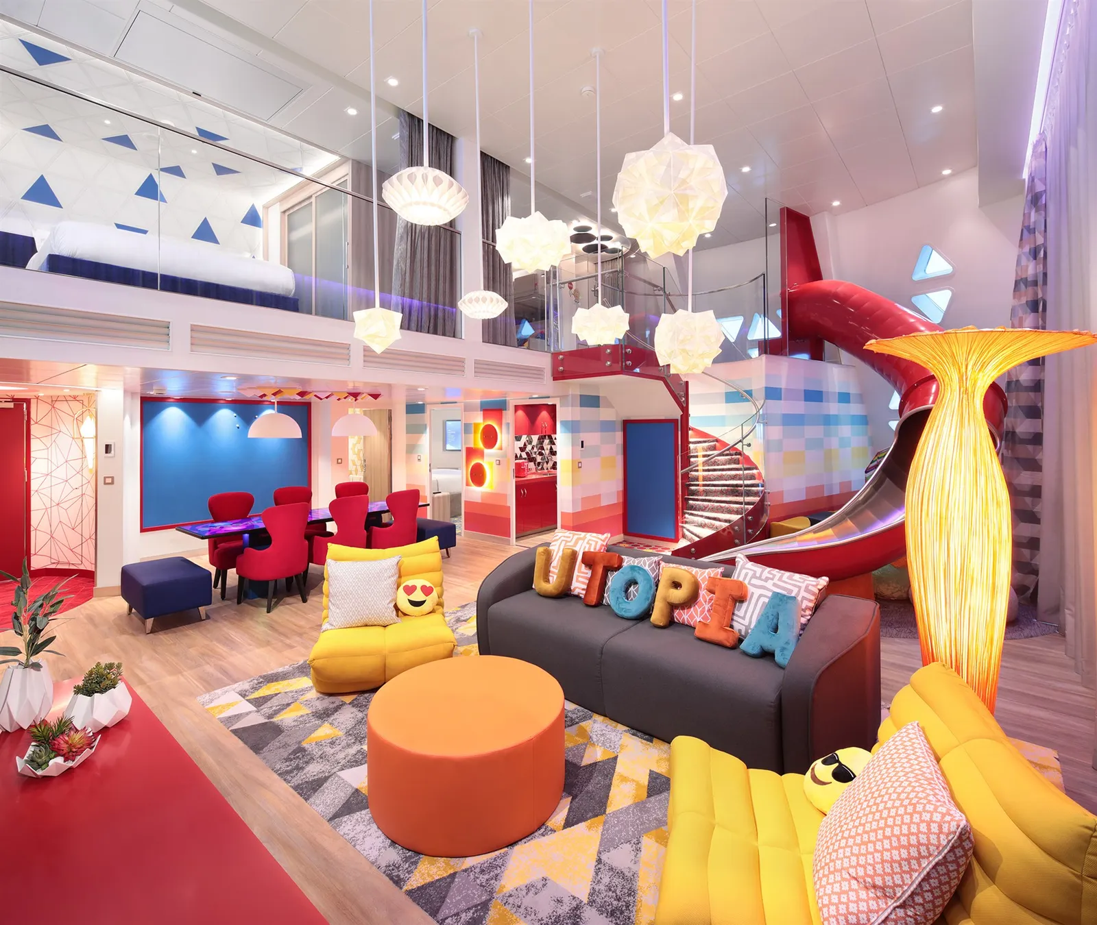 The Ultimate Family Suite living room with its slide